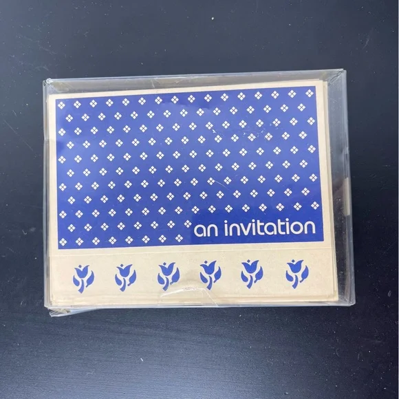 Mara-MI 90’s Invitation Cards Blue Vintage Flower Stamp 10 Cards and Envelopes‎