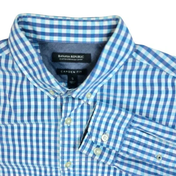 Banana Republic Mens Camden Fit Blue Gingham Check Button Down Shirt Small S