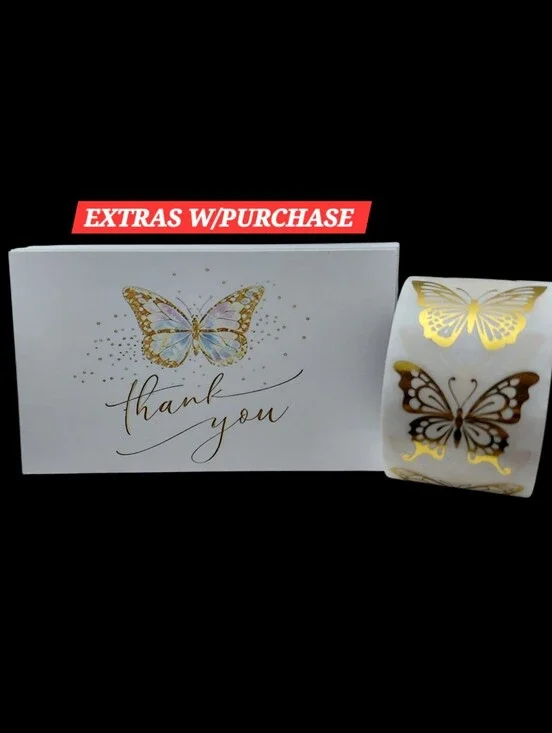550ct. 50ct. Gold Butterfly Thank You Cards w/500ct. Matching Stickers-Ltd. Ed.