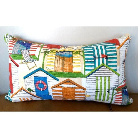 Richloom SOLARIUM BEACH HUTS 14X24‎ LUMBAR OUTDOOR Zipper Throw Pillow Cover NEW
