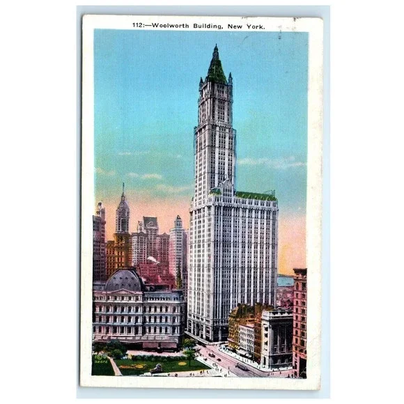 Vintage Postcard‎ Woolworth Building New York City NYC Architecture Posted Stamp