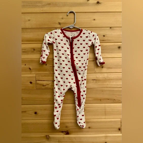 Kickee 3-6 Months Heart Print Double Zipper Bamboo Blend Footie Pajama