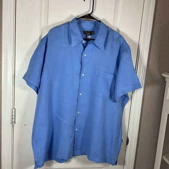 Banana Republic Men's XL Linen Shirt Sky Blue Short Sleeve Button Up Soft