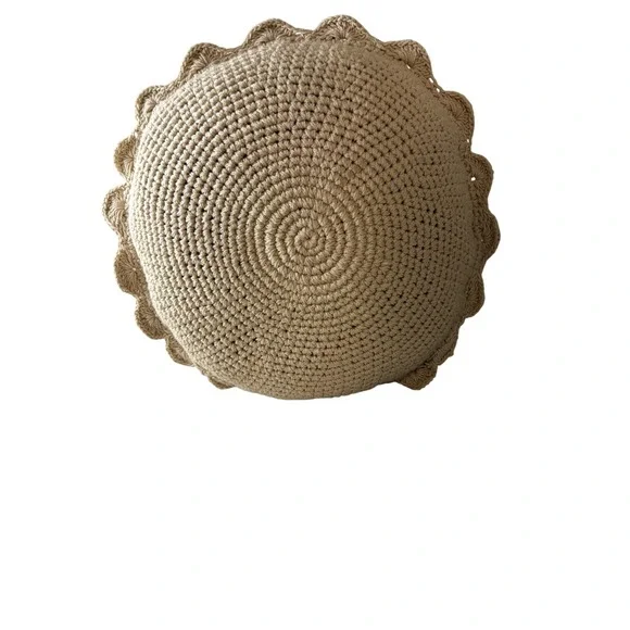 Threshold Crochet Round Toss Pillow Beige Scalloped Edge Boho 16 Inch Accent