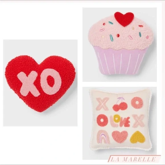 Set 3 | Cupcake, XO Square & Heart XO Love Valentine's Day Pillows - Spritz