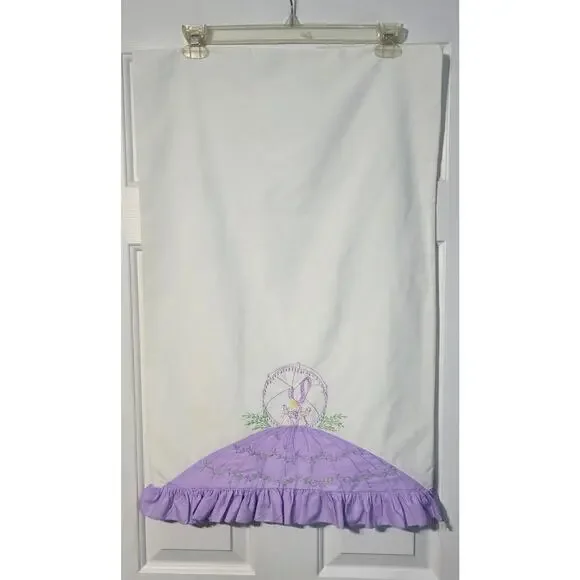 Kitschy Needlepoint Pillowcase Standard Embroidered Victorian lady 31