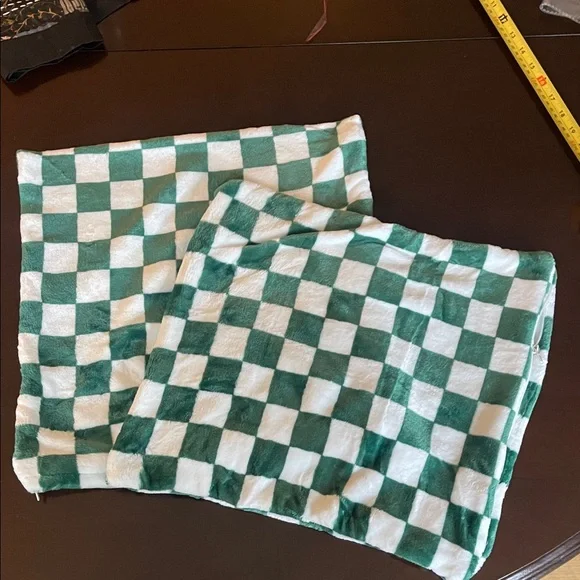 Green and White Checkered Pillow Covers super soft plush new unused