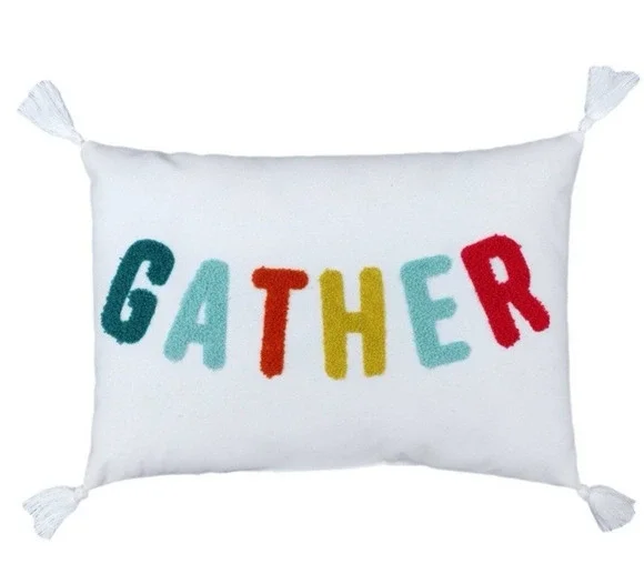 GATHER Lumbar Pillow White & Multicolor 14x10 inches