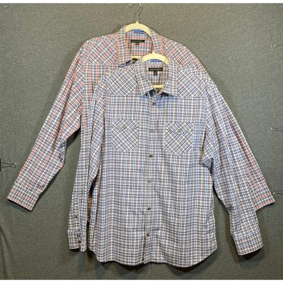 Banana Republic Mens XL Western Plaid Pearl Snap Long Sleeve Shirt Bundle 2pk