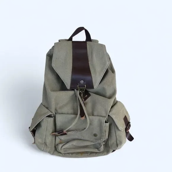 Y2K Vintage Preppy Academia Khaki Brown canvas messenger cargo backpack rucksack