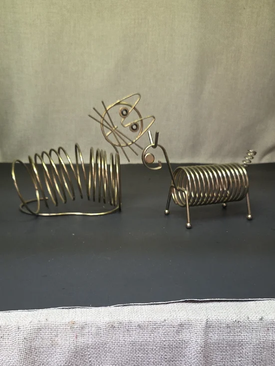 Vintage MCM CAT & DOG Brass Metal Mail Holder‎ Organizer