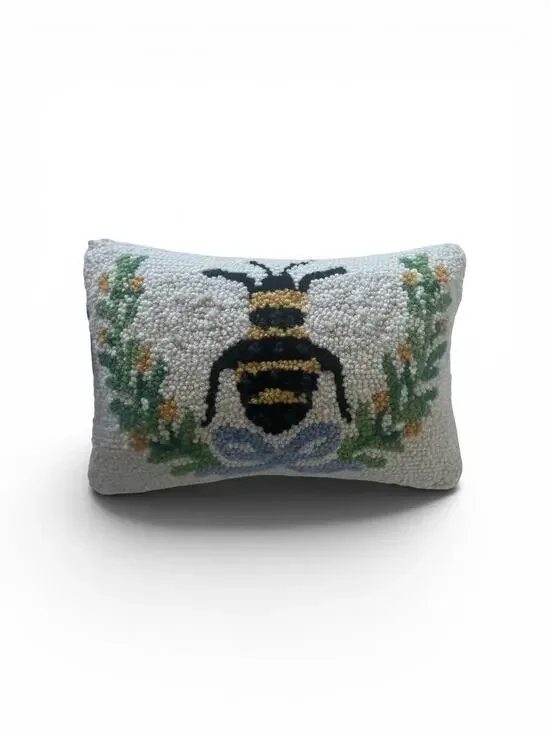Bee In A Wreath Hook Throw Pillow 8x12” Wool