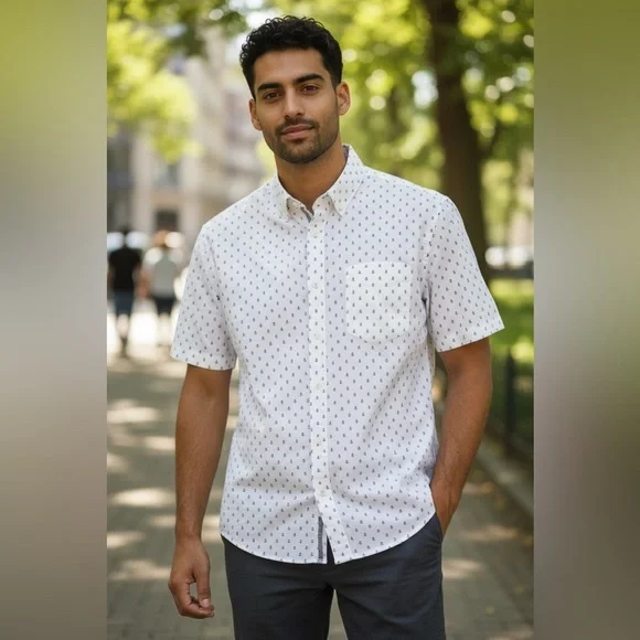 Banana Republic White Patterned Casual Shirt. Size XL.