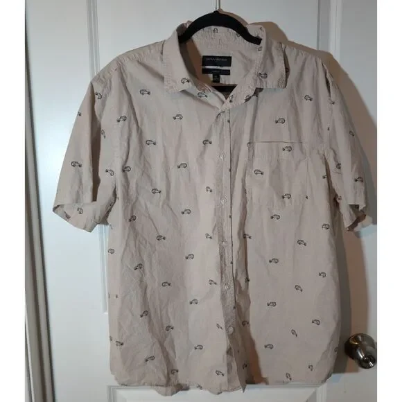 Banana Republic Men's Tan Short Sleeve Button Up Shirt Large