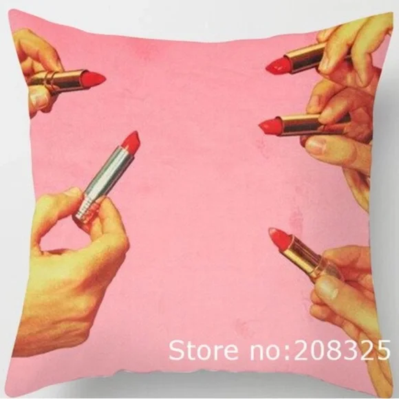 Wild and weird hands holding lipsticks graphic pillow cover