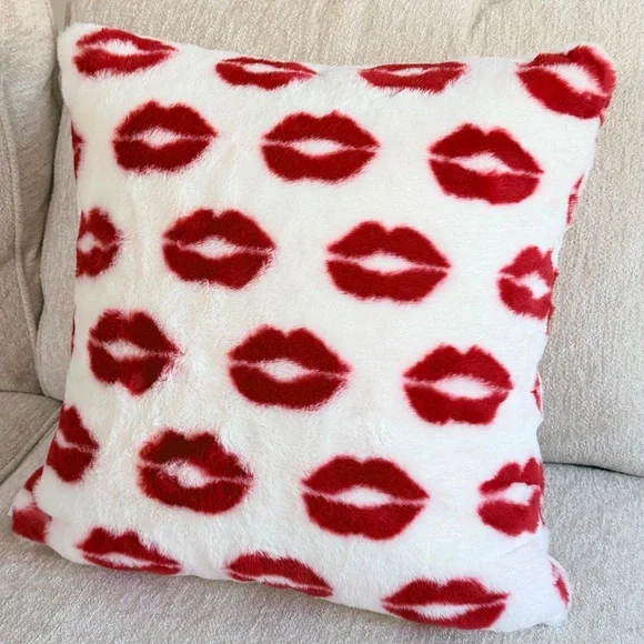 Cupcakes & Cashmere Red and White Kiss Print Pillow