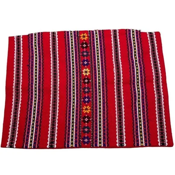 Vintage Red Embroidered Pillow Case Multicolor 23 x 17.5 Inch