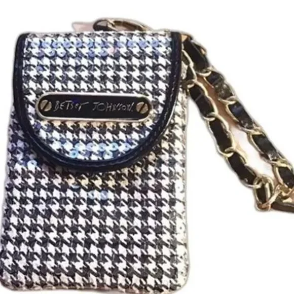 Betsey Johnson Wristlet Cell Phone Houndstooth Sequined Case