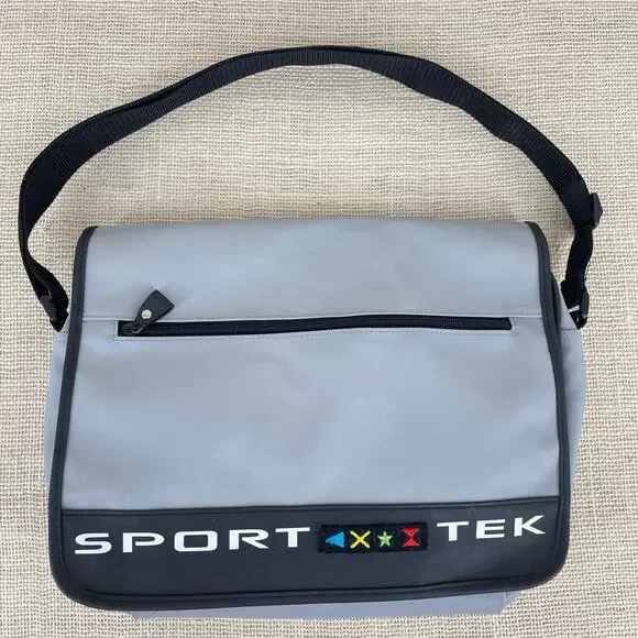 Sport Tek Nylon Crossbody Messenger Transit Bag Vintage 90's y2k,‎ Gray Black
