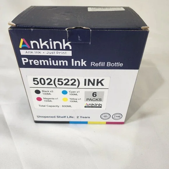 Ankink  502 (522) INK Refill Bottle 6 Packs Exp 09/2027