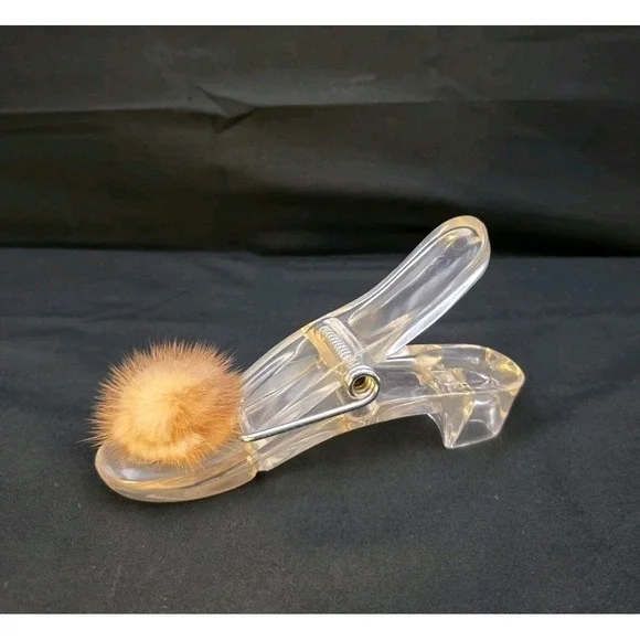 Vintage Clear Acrylic Shoe‎ Slipper Desk Letter Memo Holder Novelty Pompom