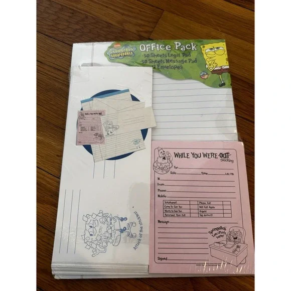 Vtg SpongeBob SquarePants Office Pack Legal Pad Message Pad Envelopes 2004 NEW