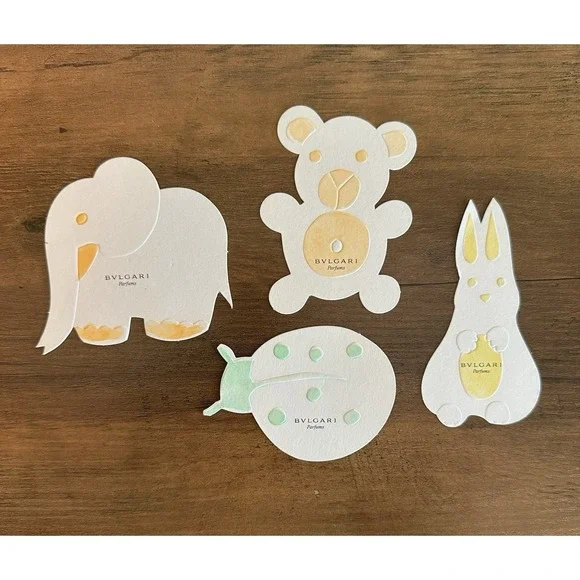 Bvlgari Parfums Animal Scent‎ Blotters Set of 4 Embossed Bear Elephant Rabbit