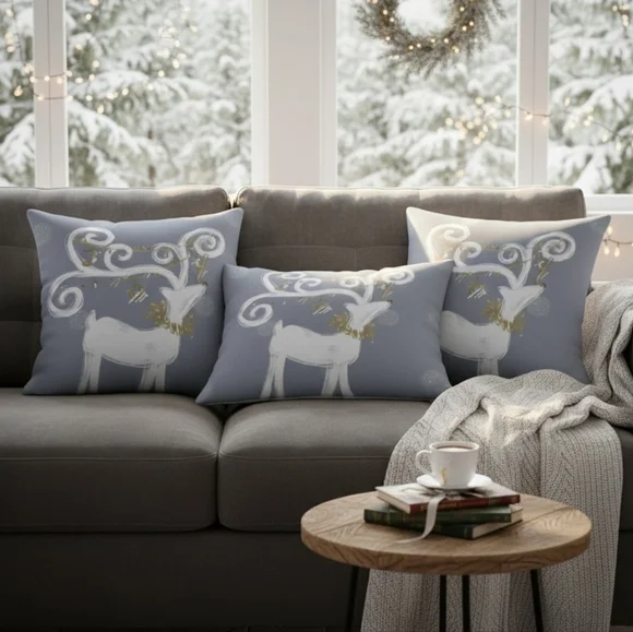 Holiday Decor 3 Piece Christmas Cushion Cover Whimsical Reindeer 3 Piece Set