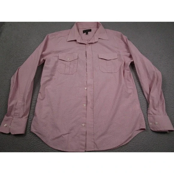 Banana Republic Shirt Mens Large Pink Geometric Soft‎ Wash Button Up Pockets