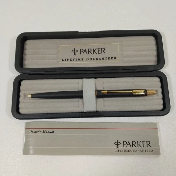 Parker‎ Insignia Ballpoint Pen Matte Black & Gold Trim Made In USA Tested In Box