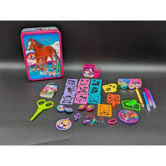 VTG Mix LOT of  Lisa Frank in Rainbow Chaser Horse Stationery Collectors Tin
