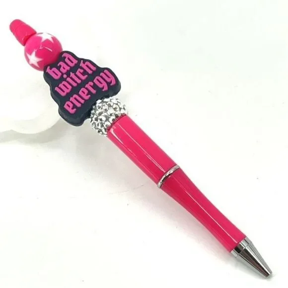 Bad Witch Energy Halloween pen handmade NEW bling rhinestone hot pink black silv