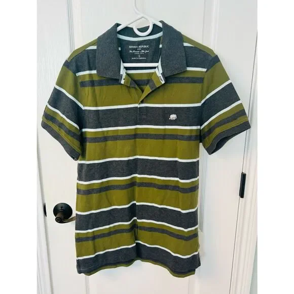 Banana Republic Olive & Charcoal Stripe Polo Shirt!