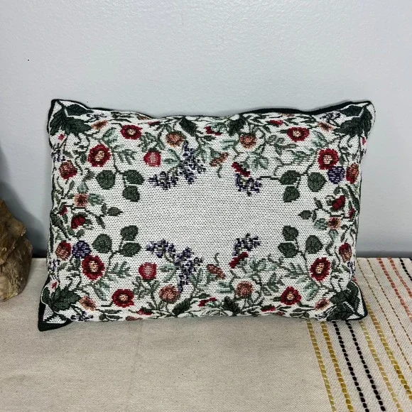 Vintage Floral Tapestry Pillow French Country Cottage Accent Throw Pillow