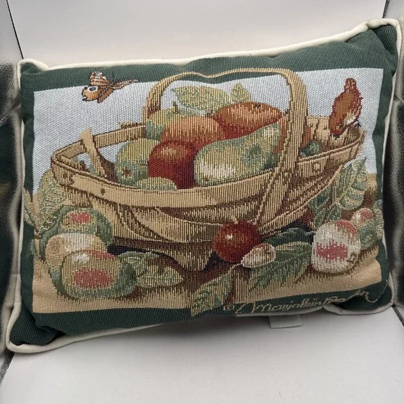 Marjolein Bastin Tapestry Throw Pillow Apple Fruit Basket, Butterfly Bird 16x12