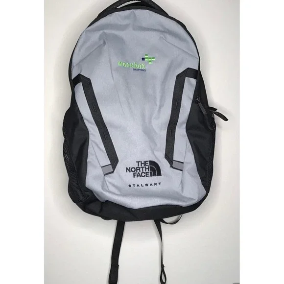 The North Face Stalwart Backpack Gray Black Laptop Bag Workbox Staffing Logo New