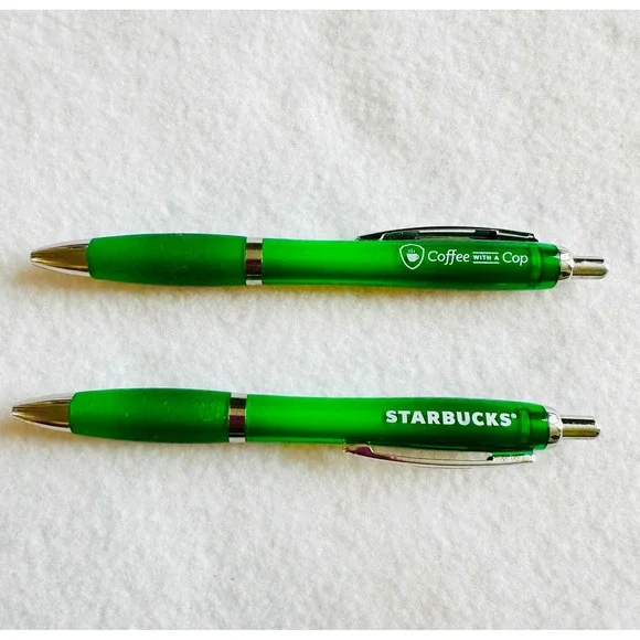 RARE Starbucks Coffee with a Cop Green Collectible Advertising Pen Set‎ of 2