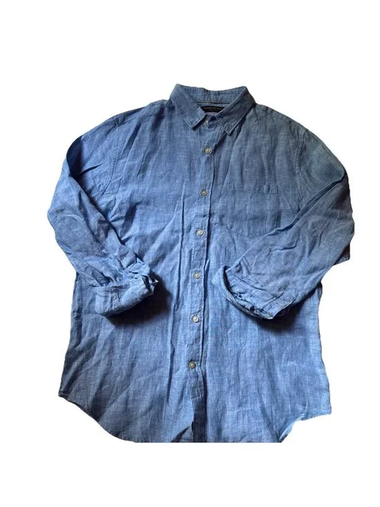 banana republic Blue 100% Linen Button Down Short Camden Fit