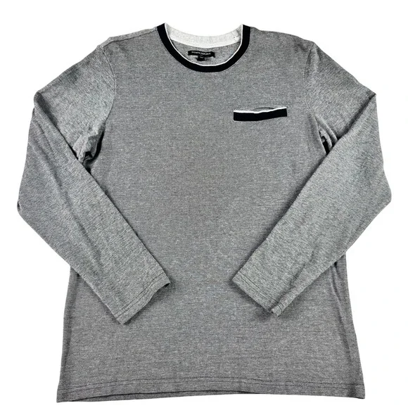 Banana Republic Tipped Pique Long Sleeve Pocket Shirt Mens Medium Grey EUC