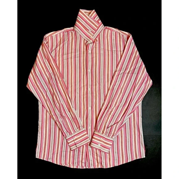 Banana Republic Dress Shirt Pink Striped Button Down Mens Size Large 16-16.5