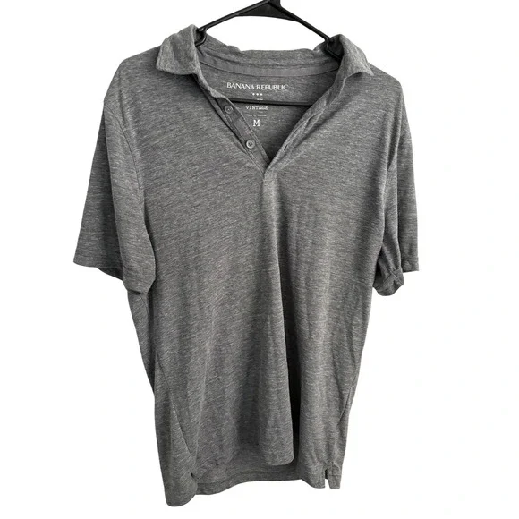 Banana Republic Vintage Mens Charcoal Grey Heather Short Sleeve Polo Shirt M