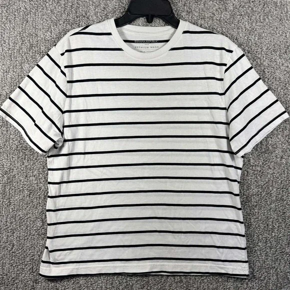 Banana Republic T-Shirt White Striped Premium Wash Mens Large‎