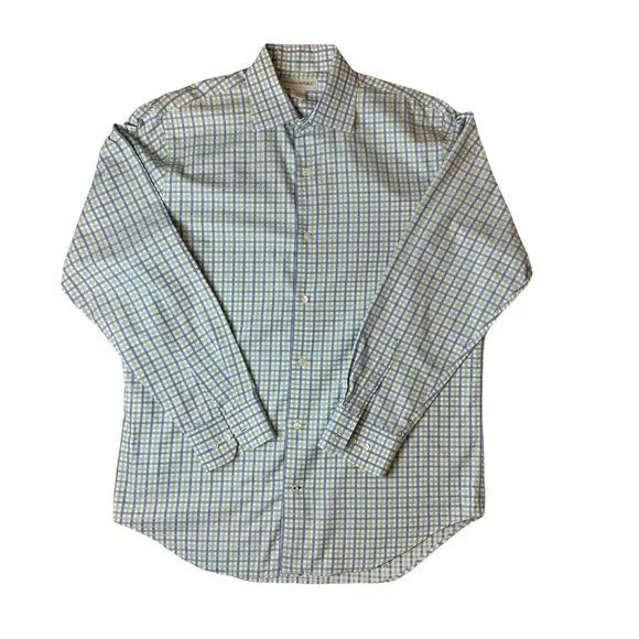 Banana Republic Plaid Blue Green Dress Shirt Button Up Men's Large 16-16.5‎