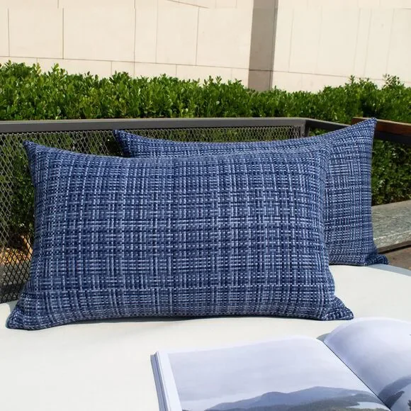 Set of 2, 12 x 20 Inch Outdoor Waterproof Throw Pillow Covers (Navy Blue)