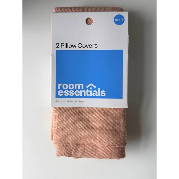 Room Essentials Pillow Covers 16x16 Peach Set‎ 2 Woven Textured NWT