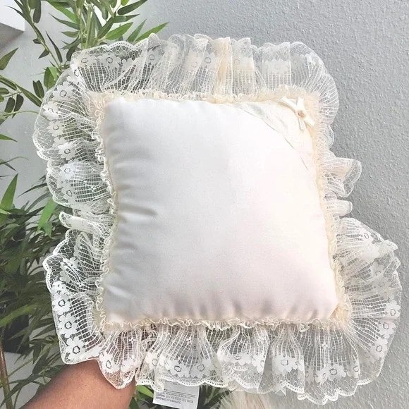 Vintage Coquette Cottagecore Wedding Night Bridal Photoshoot lace ruffle pillow