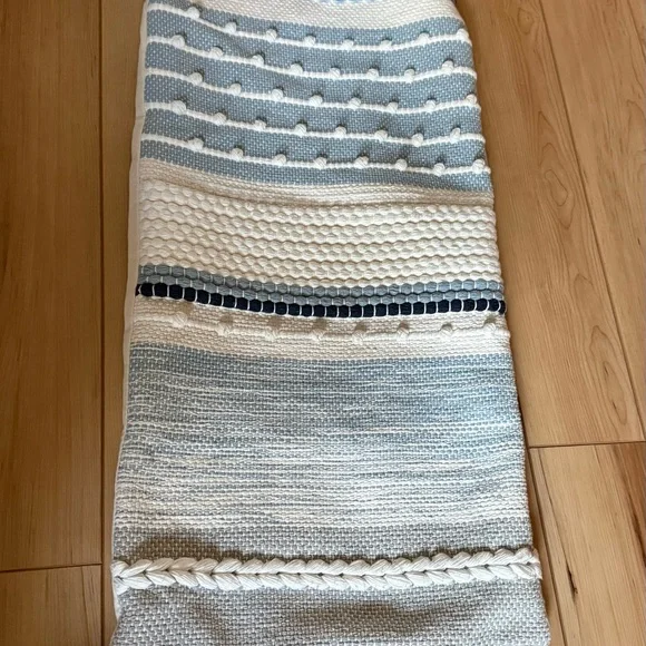 Boho Blue and White Textured Accent Pillow cover 14x36 approx