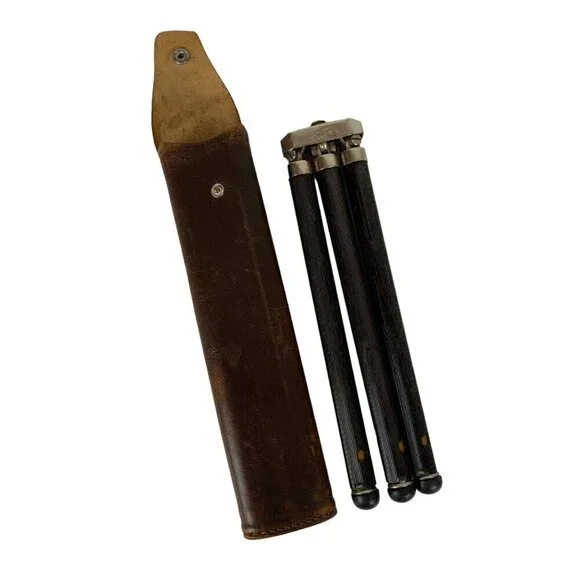 BKD Telescoping Travel Camera Tripod Case Stainless Steel Brass Legs Germany