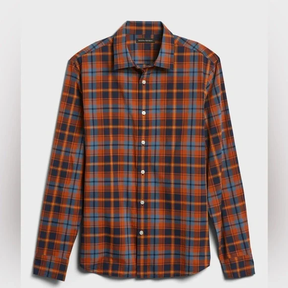 Banana Republic Slim Fit Plaid Cotton Button Up Shirt Size L Rugged Academic