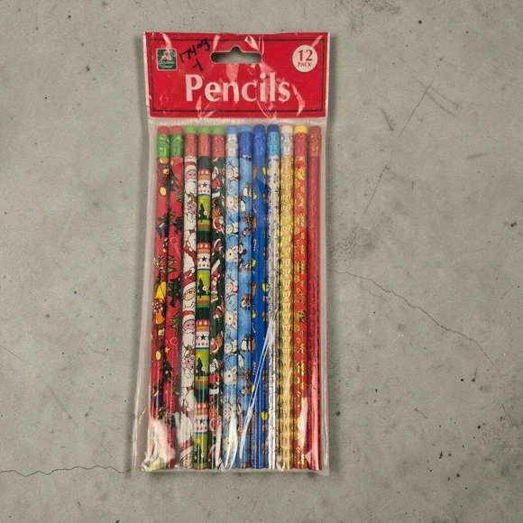 Vintage Christmas Pencils 12 Pack Santa‎ Penguin Holiday School Party #2 Lead